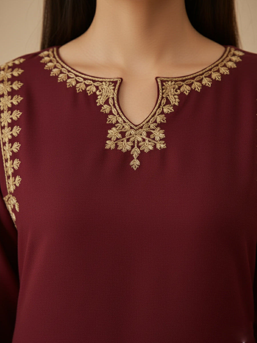 Straight Embroidered 2 Pockets Co-ord Set