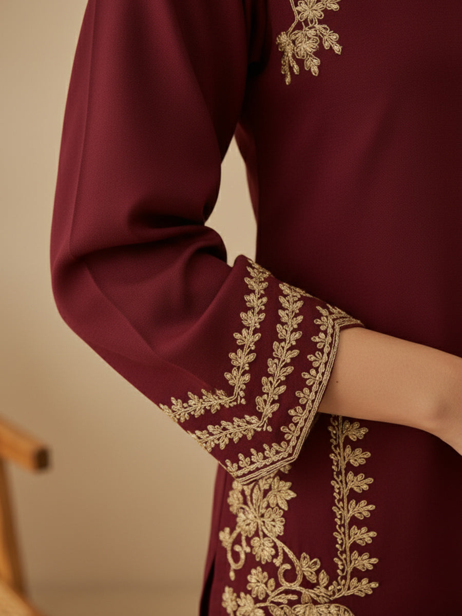 Straight Embroidered 2 Pockets Co-ord Set