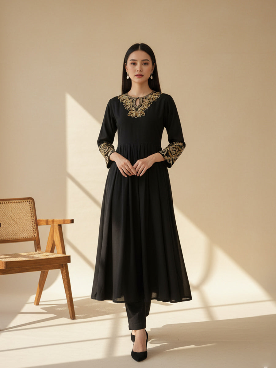 Black Embroidered Kurta Dress