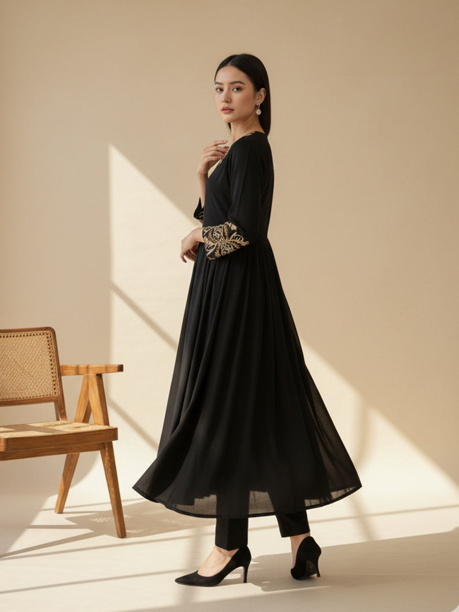 Black Embroidered Kurta Dress