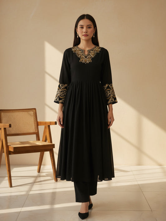 Black Embroidered Kurta Dress