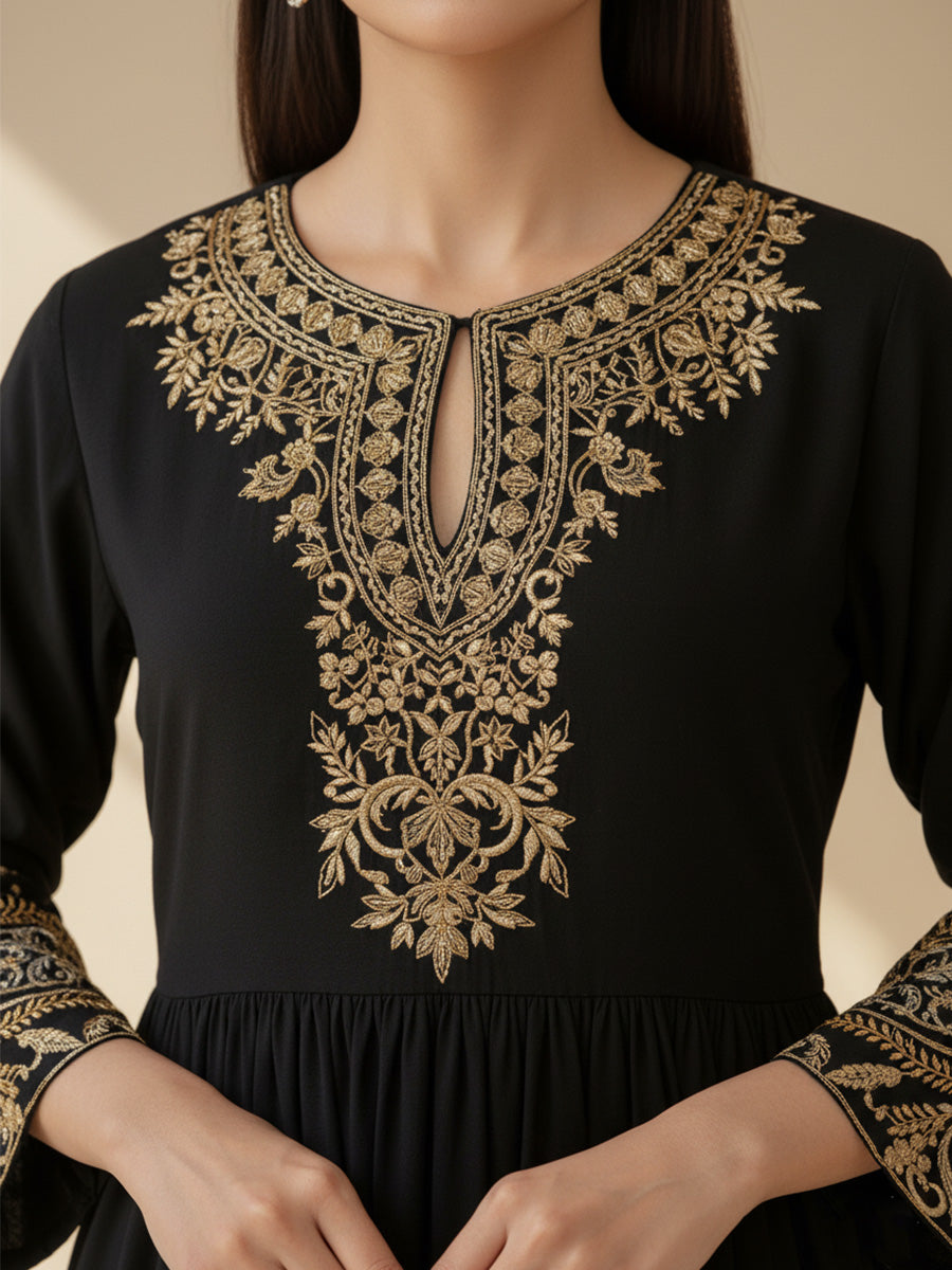 Black Embroidered Kurta Dress