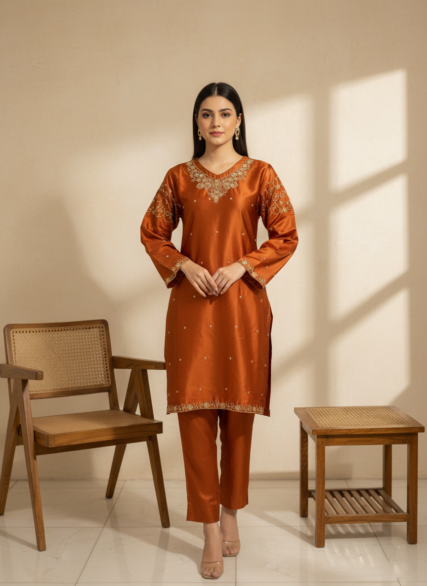 Embroidered Silk Dress